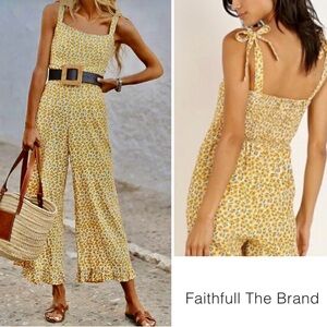 Faithfull the Brand Yellow Floral Tie-Shoulder Jumpsuit